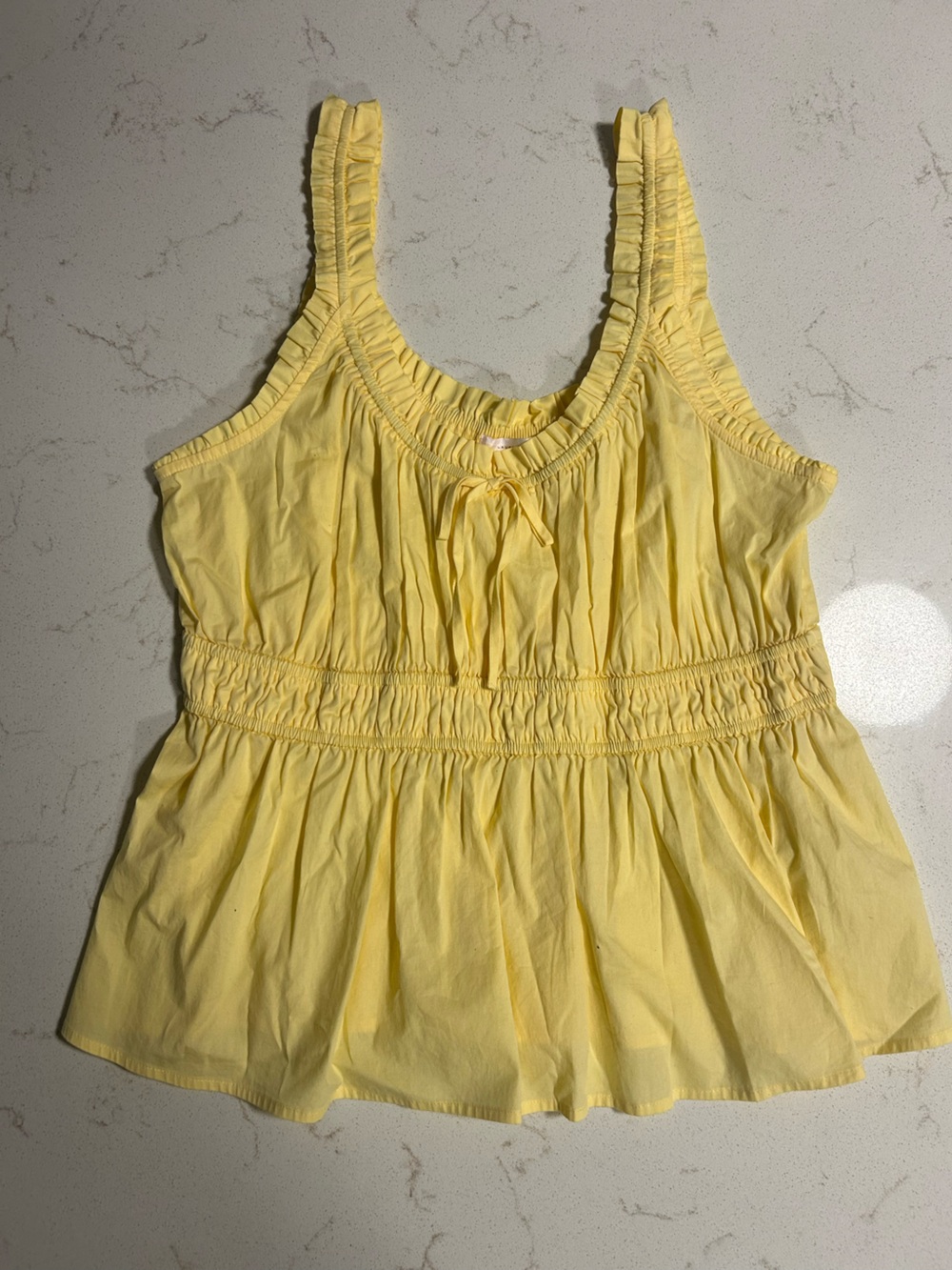 LC Lauren Conrad Pale Yellow Ruffled Strap Smocked Waist Camisole